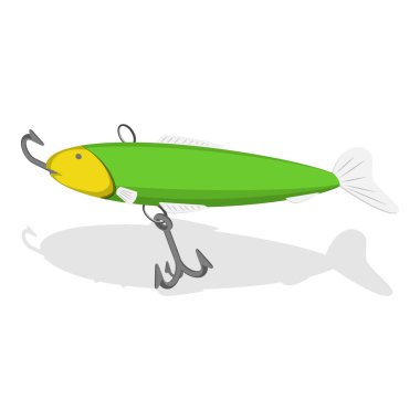 3D Isometric Düz Vektör Balık Yemi Koleksiyonu, Balıkçı Takımları ve Yapay Balıklar. Madde 3