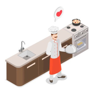 Restoran Personeli Karakterlerinin 3D Isometric Flat Vektör İllüstrasyonu, Profesyoneller Takımı. Madde 4