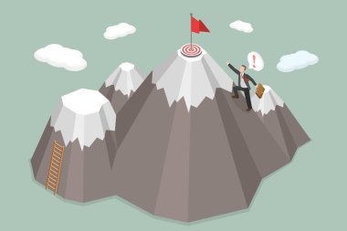 Belirlenmiş Kişinin 3B Isometric Düz Vektör İllüstrasyonu, Hedefe Ulaşma Çabaları