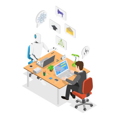 Yapay Zeka Satış Geliştirme, Geliştirme, Yatırım veya Büyüme Satışlarının 3 boyutlu Isometric Flat Vektör İlülasyonu. Madde 3