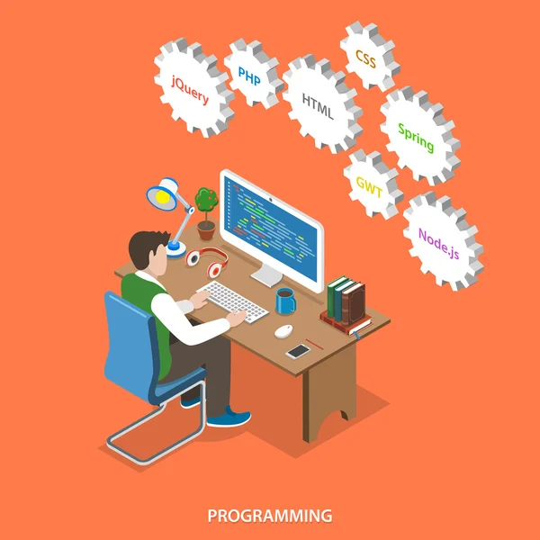 Programming flat isometric vector concept. — Stock Vector