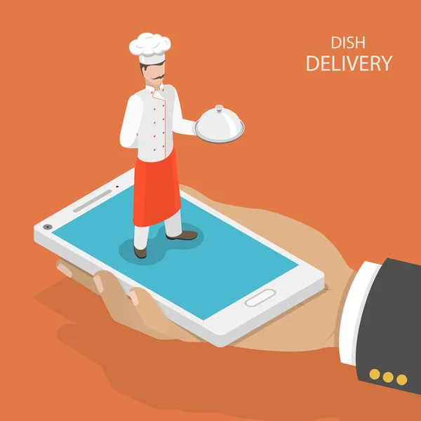 Dish fast delivery flat isometric vector concept. Stock Illustration