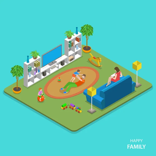 Happy family isometric flat vector concept. — Stock Vector