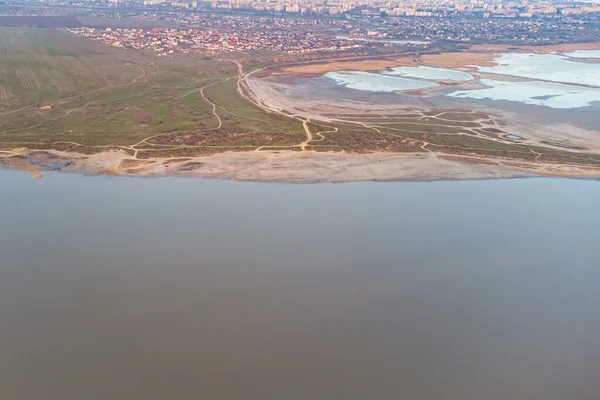 Blick Aus Dem Hubschrauber Auf Odessa Und Die Kujalnitski Mündung — Stockfoto