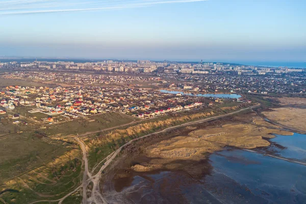 Uitzicht Vanuit Helikopter Naar Odessa Kuyalnitsky Estuarium Zwarte Zee — Stockfoto