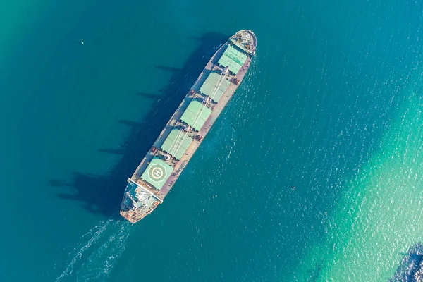 Dry Cargo Vessel Enters Port Help Tugs Photo Helicopter Bird — Stock Photo, Image