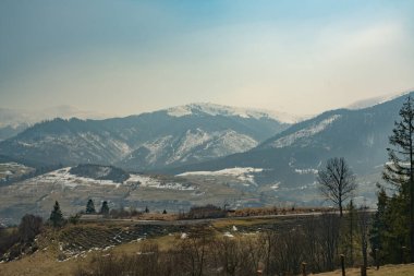 Baharda güzel dağ manzarası. Karpatlar. Ukrayna