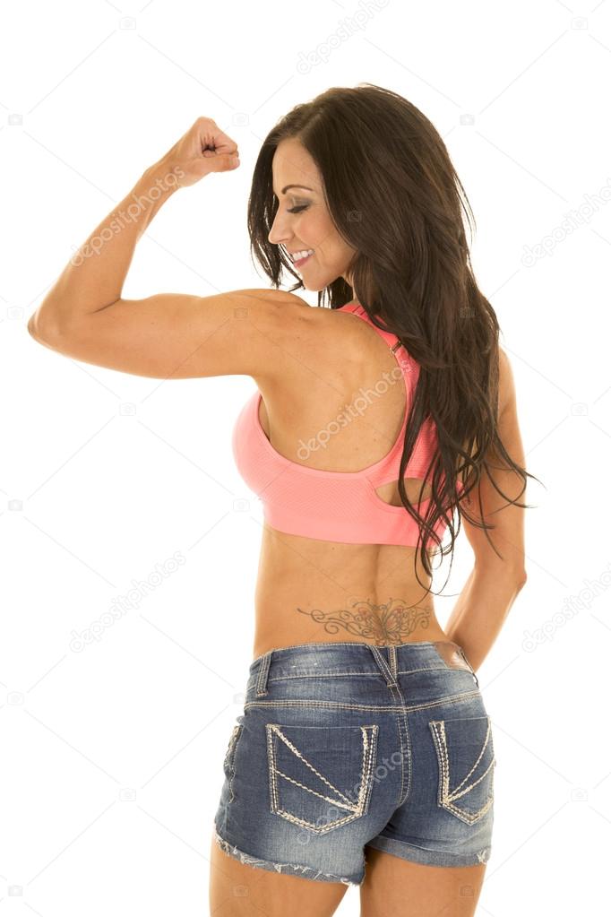 Woman in denim shorts and pink bra Stock Photo by ©fxquadro 100157730