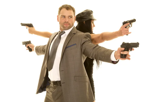 Man and woman with guns — Stock Photo, Image