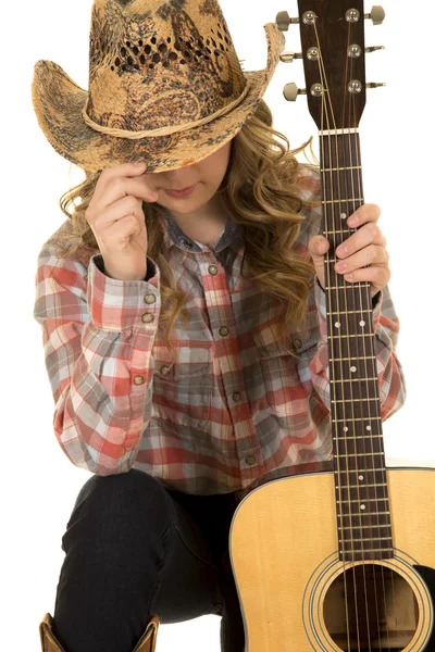 Cowgirl chapéu ponta guitarra — Fotografia de Stock