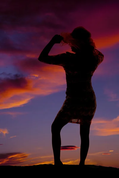 Silhouette girl sky — Stockfoto