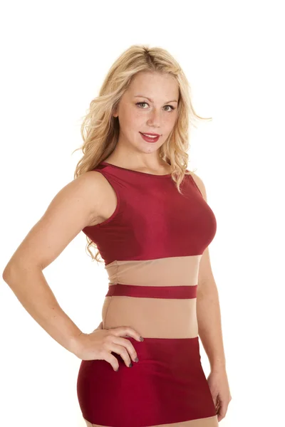 Hand on hip burgundy dress — Stock Photo, Image