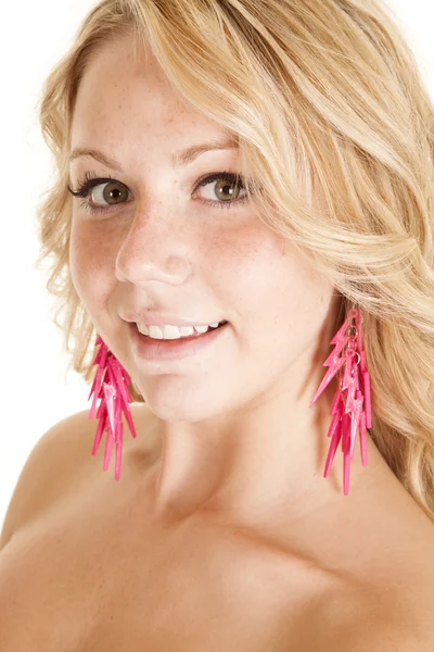 Woman in lighting bolt earrings. — Stock Photo, Image