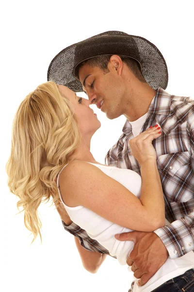 Cowboy couple getting ready to kiss — Stock Photo, Image