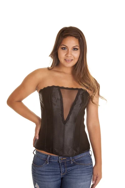 Woman in black corset — Stock Photo, Image