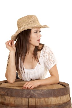 cowgirl kahverengi şapka varil göz yan arkasında