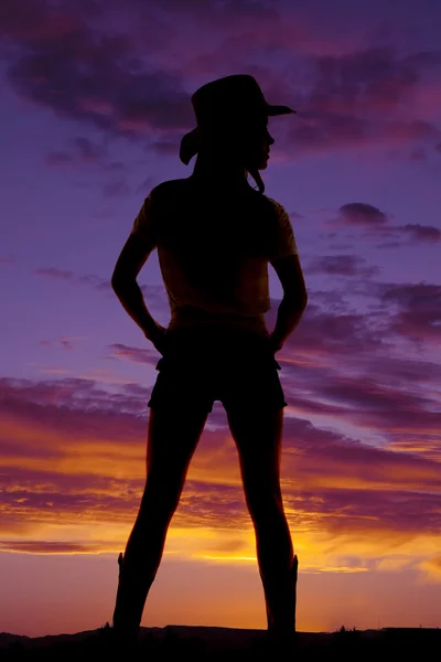 Silhouet cowgirl van terug — Stockfoto