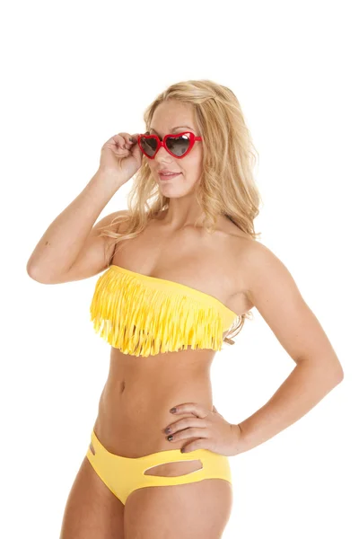Amarelo franja nadar usar óculos — Fotografia de Stock