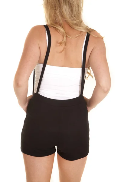 Woman with pull over suspenders shorts — Stock Photo, Image