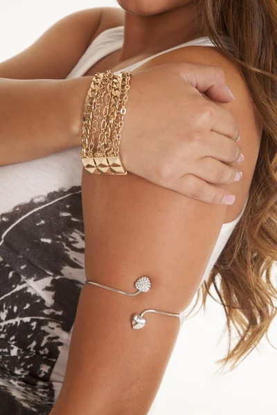 Arm band silver bracelet gold — Stock Photo, Image