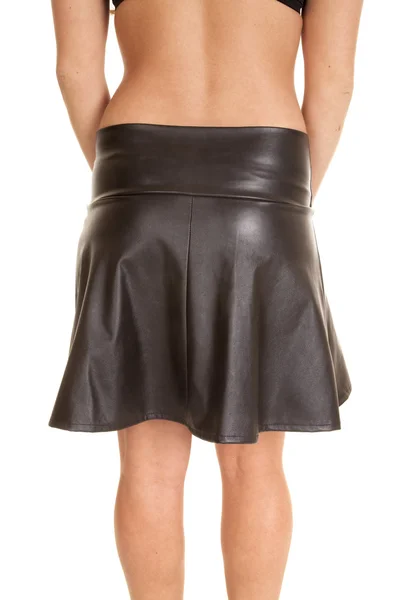 Nära håll svart läder kjol tillbaka — Stockfoto