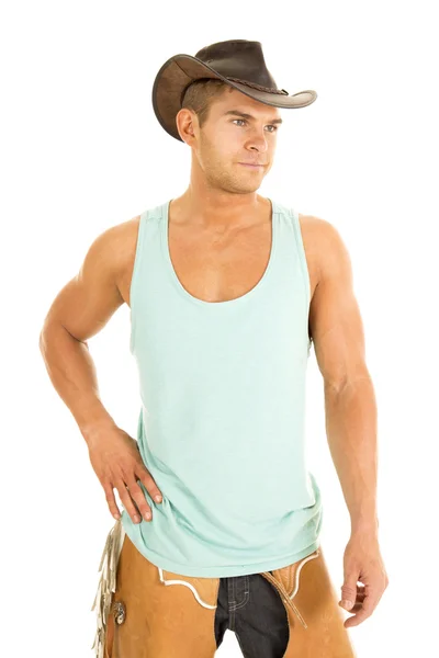 Cowboy wearing green tank — Stock Photo, Image