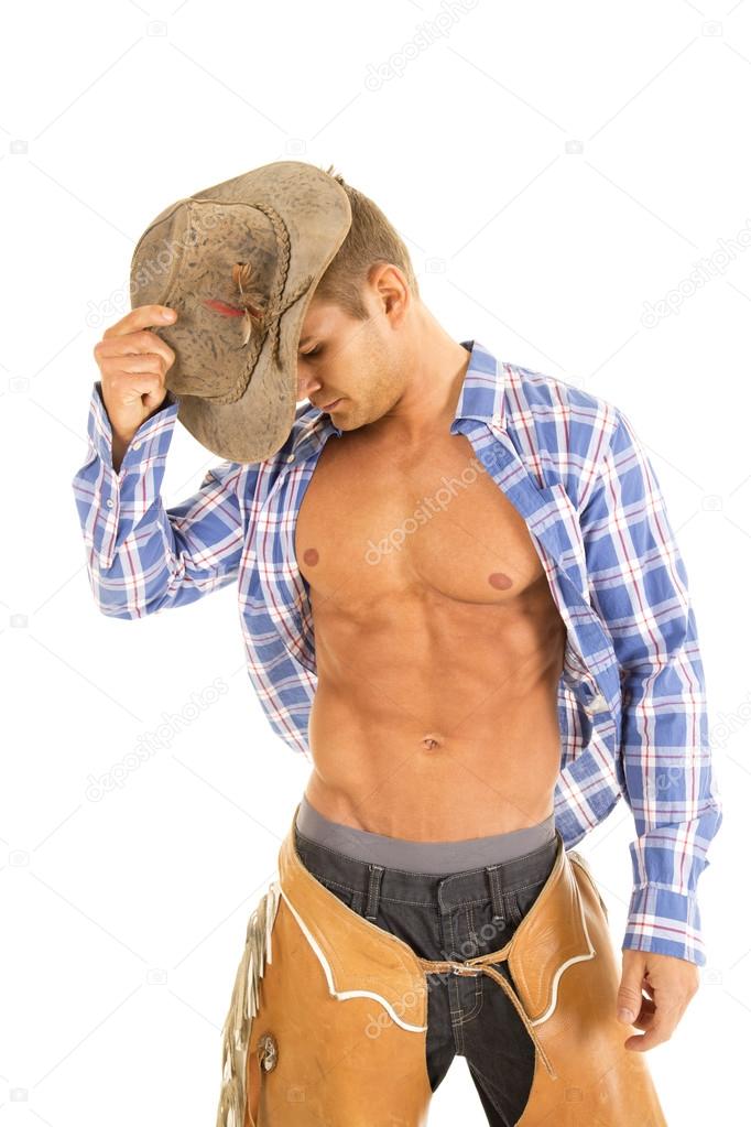 Cowboy wearing blue plaid shirt