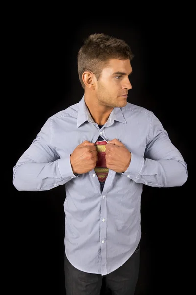 Man opening shirt — Stock Photo, Image