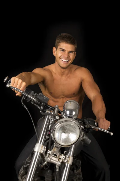 Man sitting on his motorcycle — Stock Photo, Image