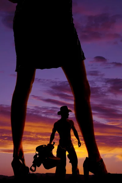 Silhouet man tussen vrouw benen — Stockfoto