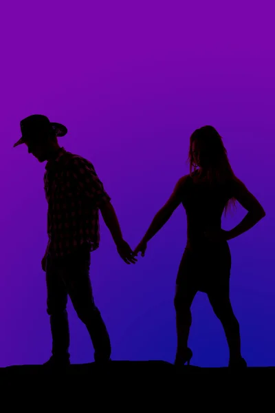 Silhouette of a woman and cowboy — Stock Photo, Image