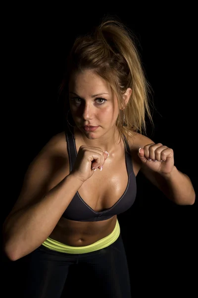 Woman in her black sports bra, — Stock Photo, Image