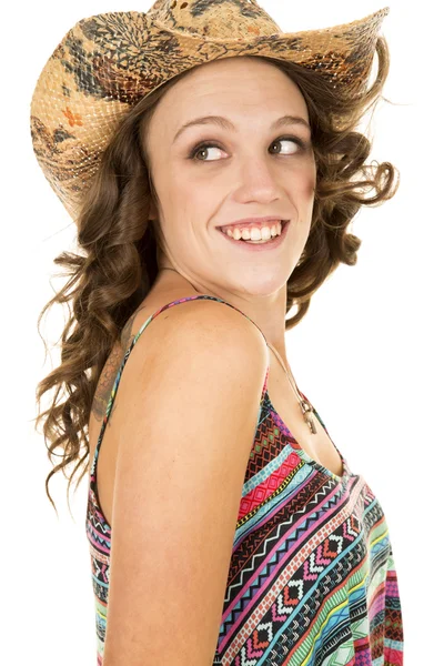 Vrouw dragen westerse hoed — Stockfoto