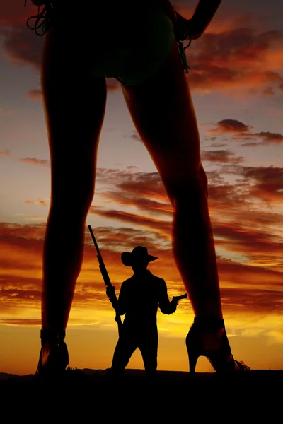 Silhouette of cowboy between woman legs — Stock Image Silhouette of cowboy between woman legs Stock Image