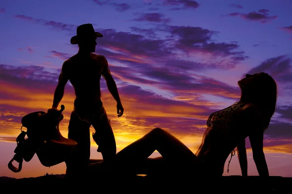 Cowboy and his woman — Stock Photo, Image