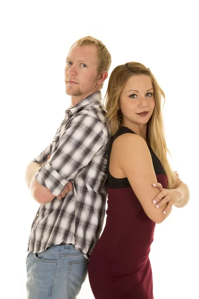 Man and woman standing back to back — Stock Photo, Image