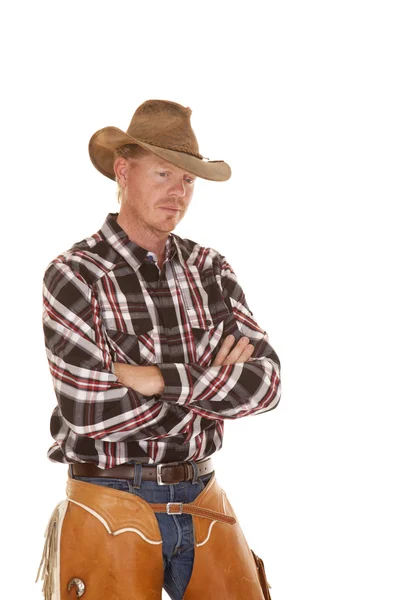 Cowboy chaps hat cross arms close — Stock Photo, Image