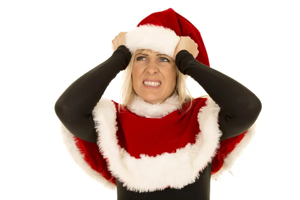 Woman in shirt and santa hat — Stock Photo, Image