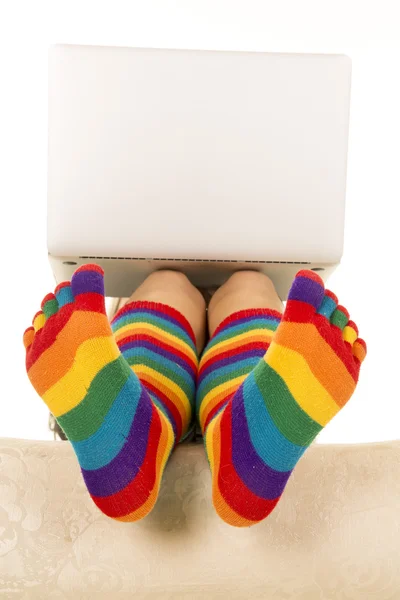 Mujer con su portátil —  Fotos de Stock