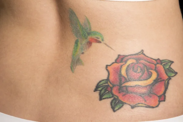 Rose and hummingbird tattoo — Stock Photo, Image