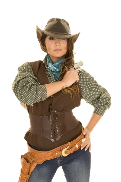 Cowgirl med pistol och hölster — Stockfoto