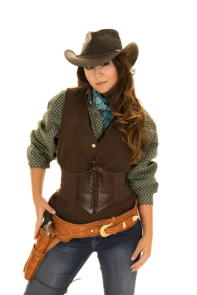 Cowgirl s pistolí a pouzdra — Stock fotografie