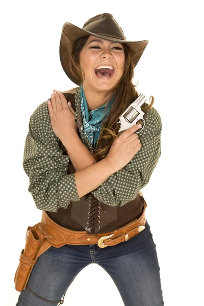 Cowgirl with gun and holster — Stock Photo, Image
