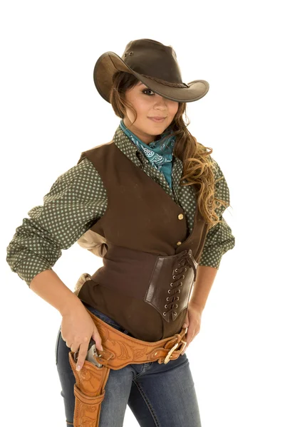 Cowgirl z pistoletem i kabury — Zdjęcie stockowe