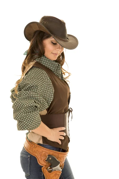 Cowgirl with gun and holster — Stock Photo, Image