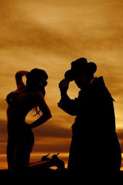 Silhouette kovboy ve çoban kız