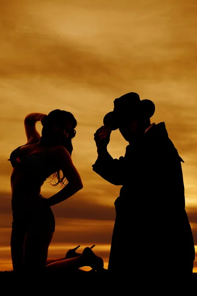 Silhouette kovboy ve çoban kız — Stok fotoğraf