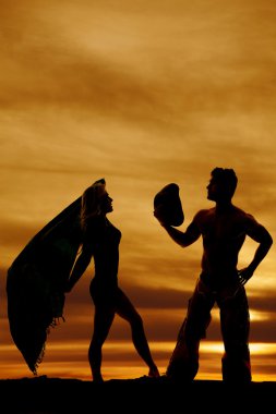 Silhouette kadın ve kovboy