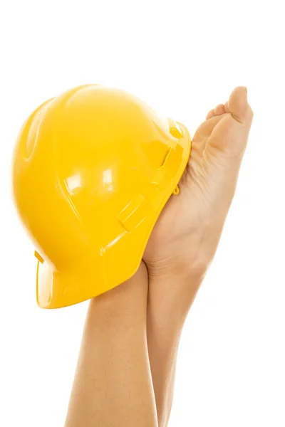 Woman legs with  construction hat — Stock Photo, Image