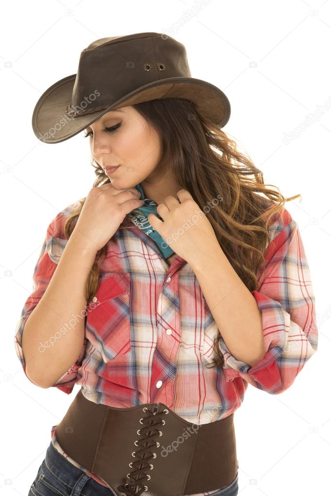 Cowgirl in red plaid shirt — Stock 